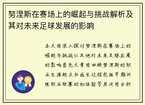 努涅斯在赛场上的崛起与挑战解析及其对未来足球发展的影响