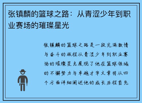 张镇麟的篮球之路：从青涩少年到职业赛场的璀璨星光